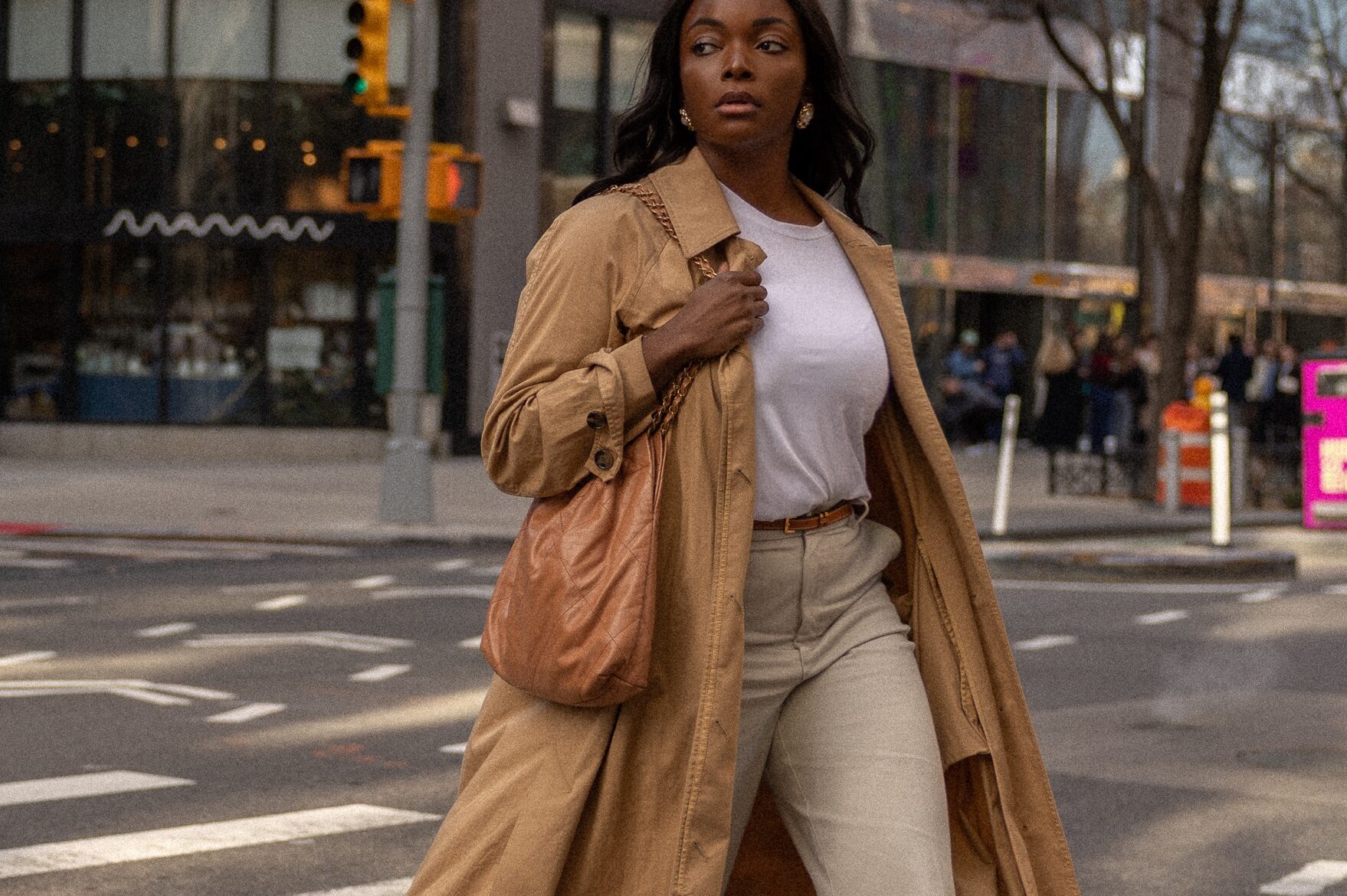 remake beige×black coat Leather Colour Block Belted Trench Coat | Karen Millen